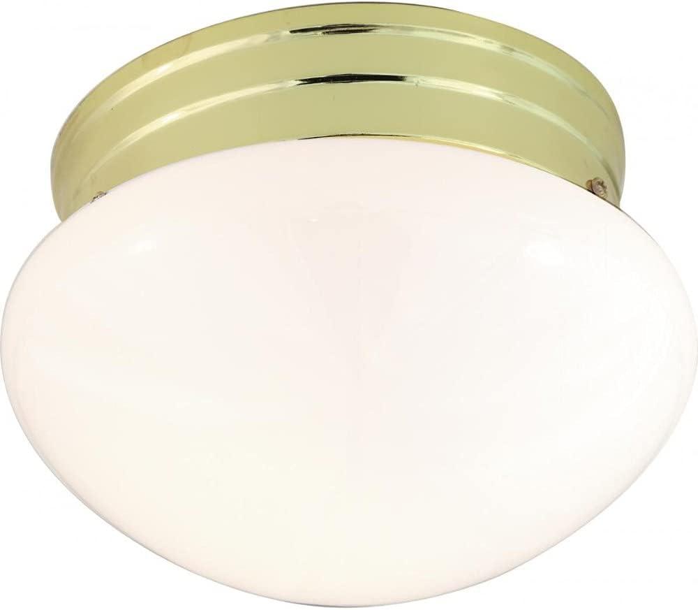 Polished Brass and White Glass Flush Mount Ceiling Light