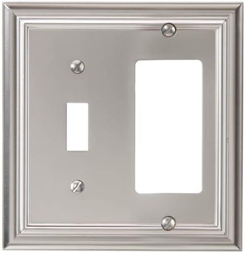 Amerelle 94TRN Continental Wallplate, 1 Toggle / 1 Rocker, Cast Metal, Satin Nickel, 1-Pack