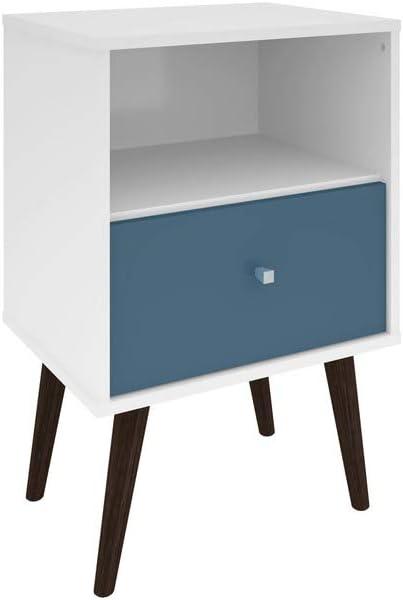 Liberty Mid-Century Modern White & Aqua Blue Nightstand with Drawer