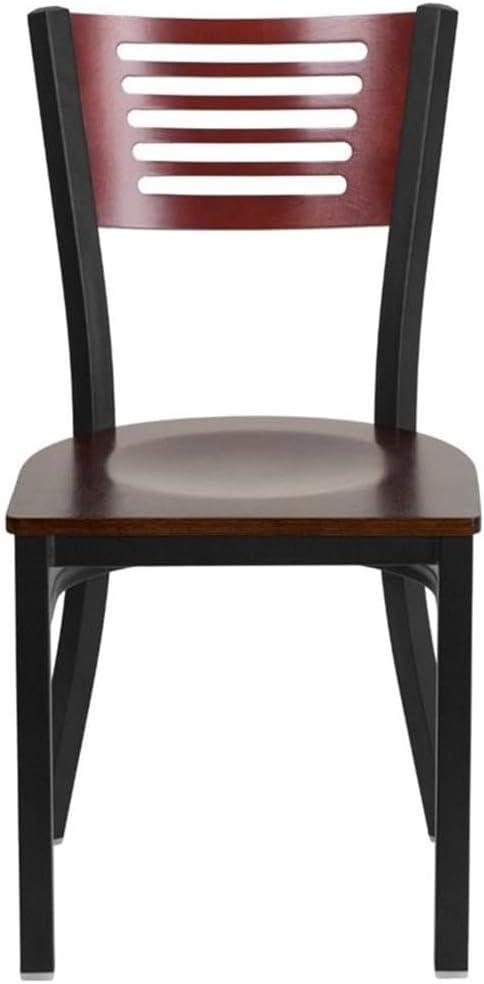 High Back Black Steel and Mahogany Wood Slat Side Chair