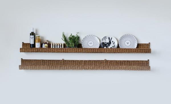 Storied Home Handwoven Rattan Wall Shelf