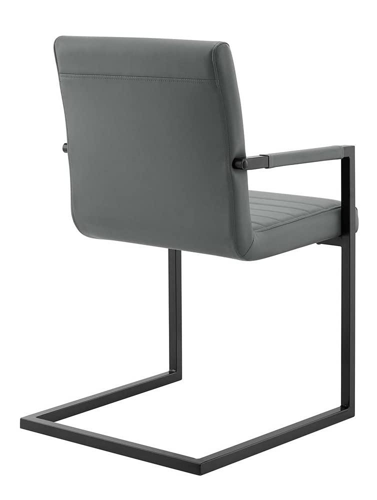 Gray Vegan Leather Upholstered Arm Chair with Metal Frame