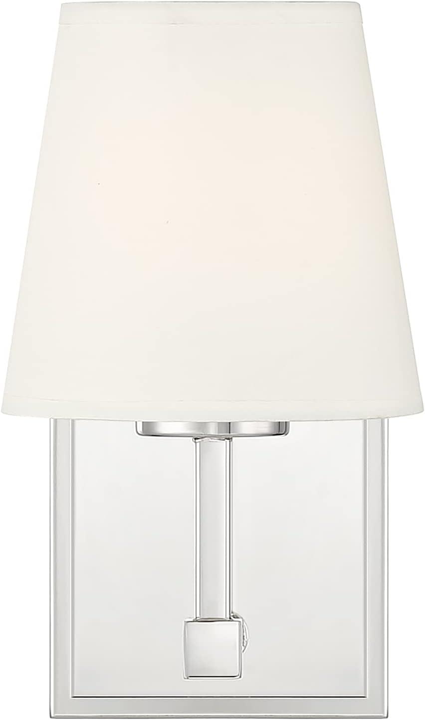 Polished Nickel 1-Light Wall Sconce with White Linen Shade