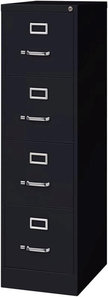 Pemberly Row 52" Black Metal Lockable 4-Drawer Vertical Filing Cabinet