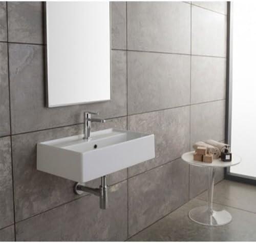 Scarabeo By Nameeks Teorema 13.39'' White Ceramic Rectangular Bathroom Sink with Overflow