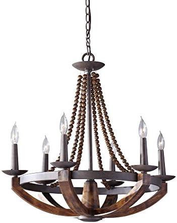 Mini Adan Rustic Iron & Burnished Wood 6-Light Chandelier