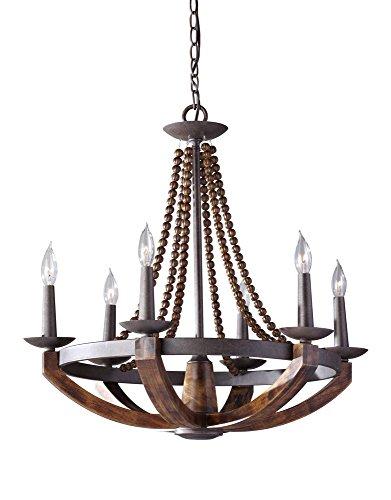 Mini Adan Rustic Iron & Burnished Wood 6-Light Chandelier