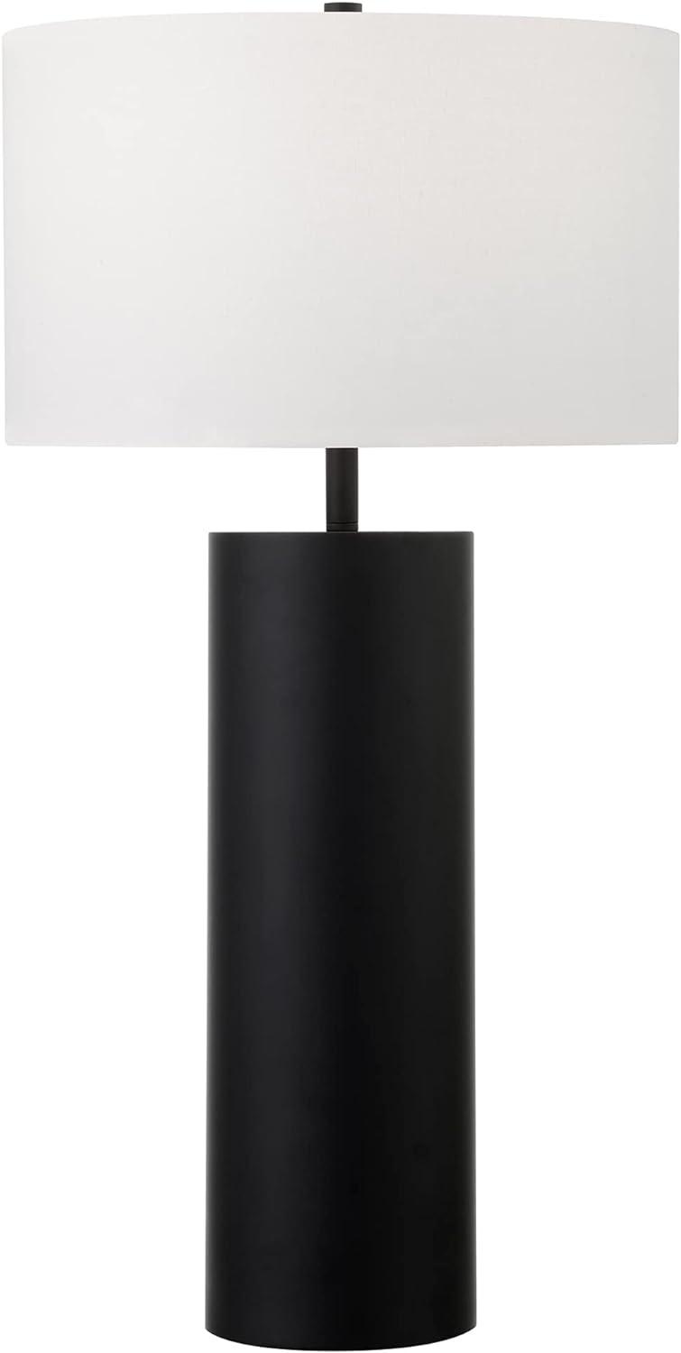 Evelyn&Zoe York 29.5" Mid-Century Modern Metal Table Lamp with White Drum Fabric Shade