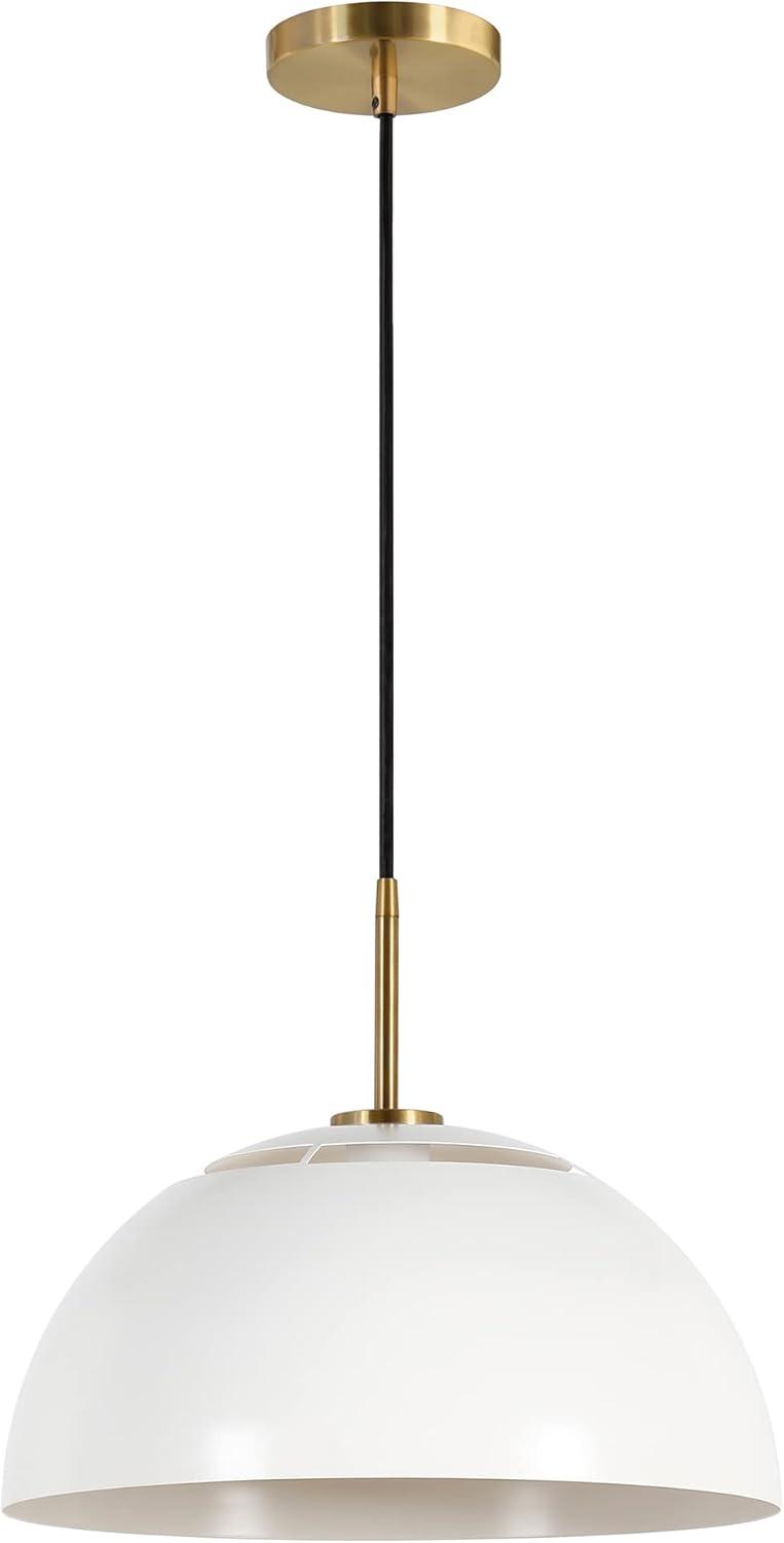 Jordyn 16" White and Brushed Brass Metal Pendant Light