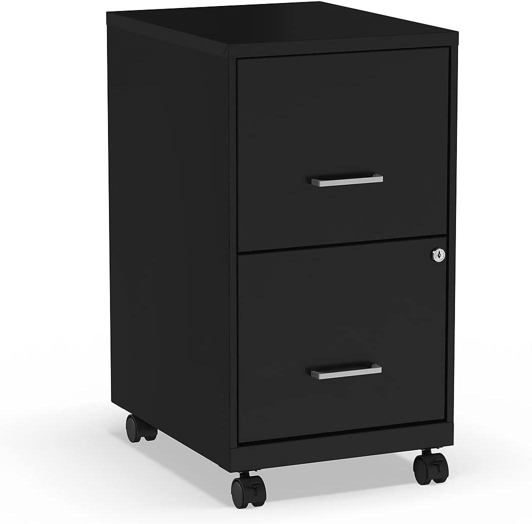 Black 2-Drawer Mobile Lockable Metal Filing Cabinet