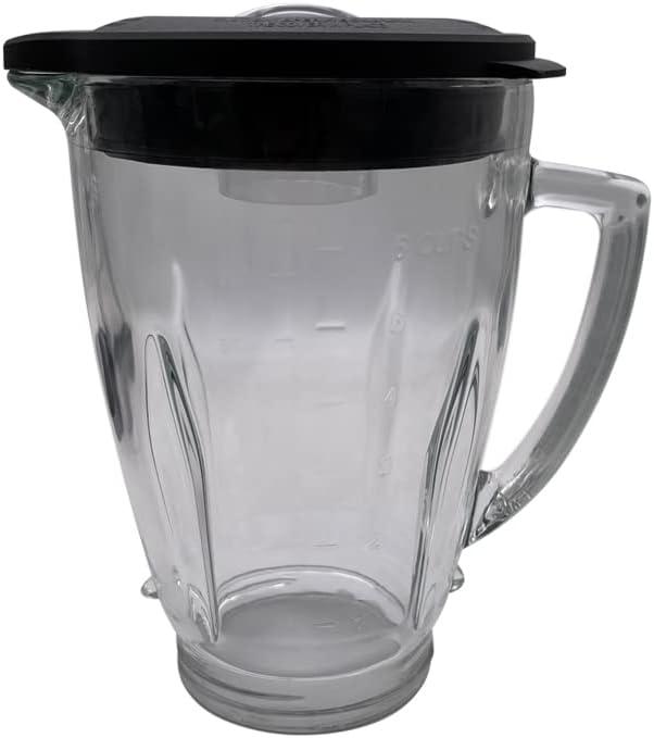 6-Cup Clear Glass Blender Jar with Black Lid