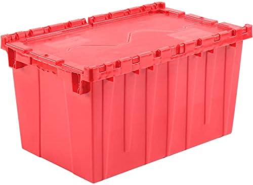 Plastic Attached Lid Shipping & Storage Container, 25-1/4x16-1/4x13-3/4, Red