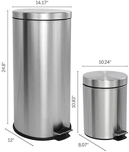 happimess Oscar 8-Gallon Step-Open Trash Can with FREE Mini Trash Can, Stainless Steel