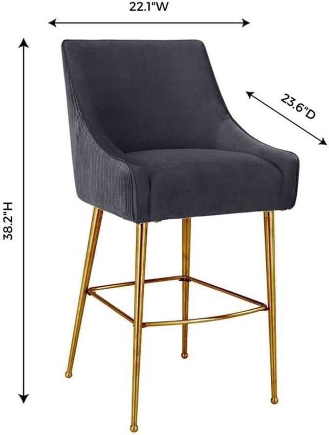 Beatrix Pleated Velvet Stool Grey Counter Height