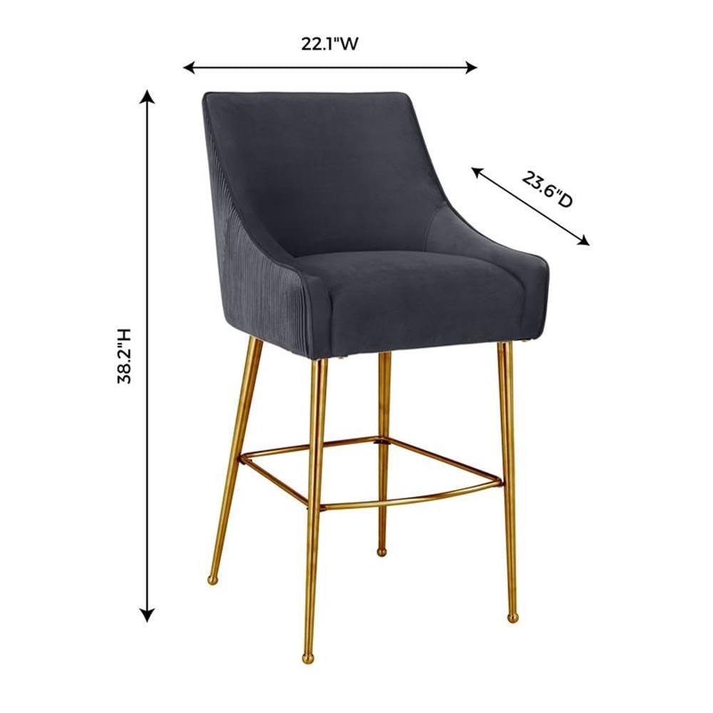 Beatrix Pleated Velvet Stool Grey Counter Height