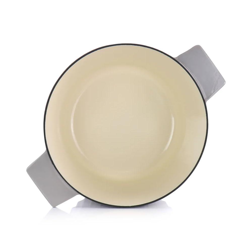 Martha Stewart Martha Stewart Enameled Cast Iron 5 Quart Embossed Stripe Dutch Oven With Lid In Warm Grey