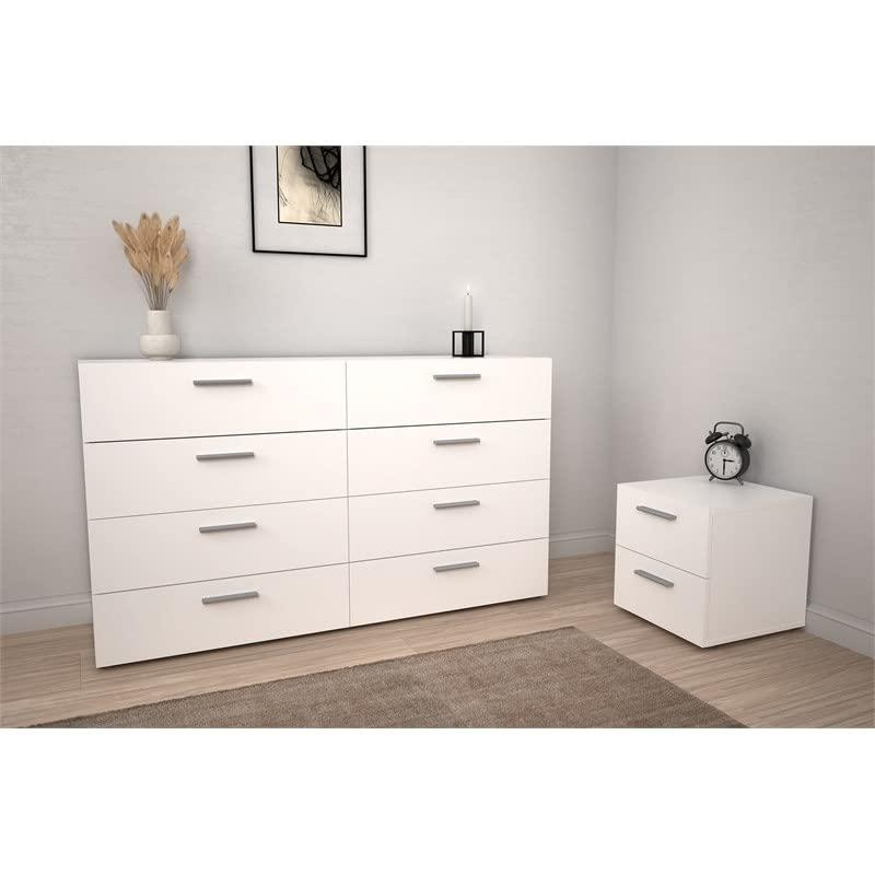 Austin Contemporary 3-Piece White Bedroom Set with Double Dresser and Nightstands