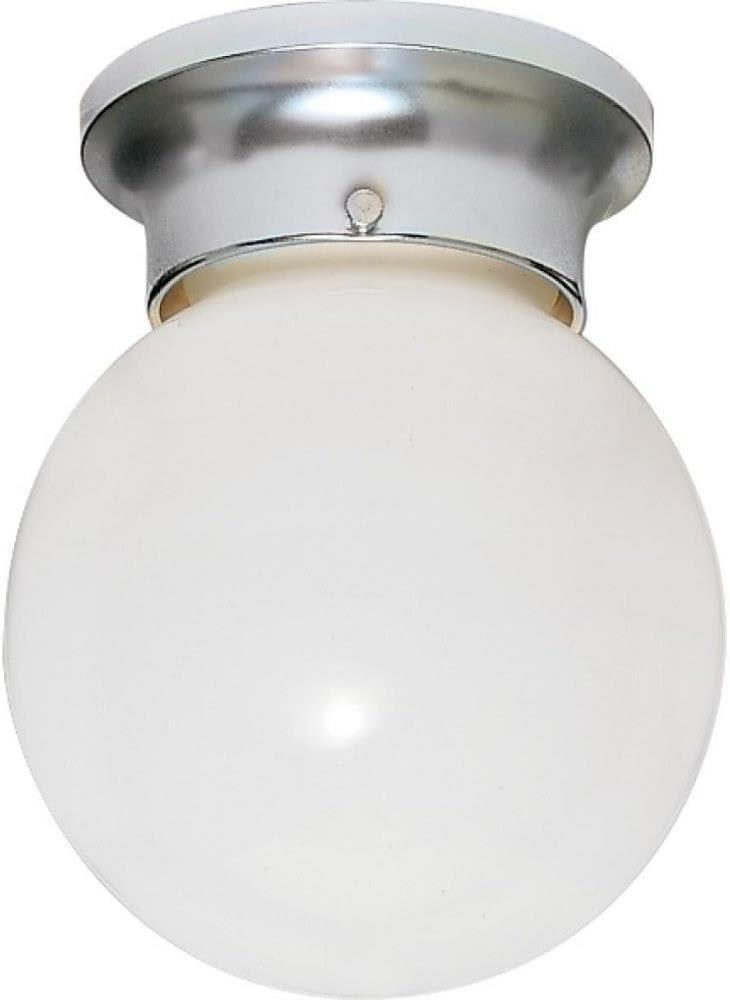 Polished Chrome and White Glass Globe Flush Mount Light