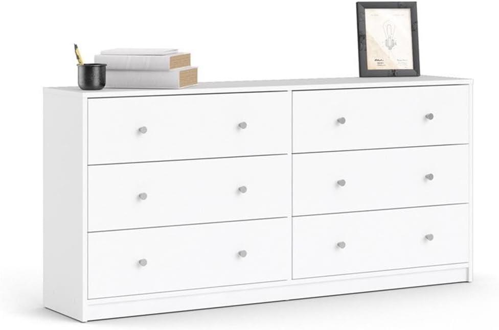 White Engineered Wood 6-Drawer Contemporary Double Dresser