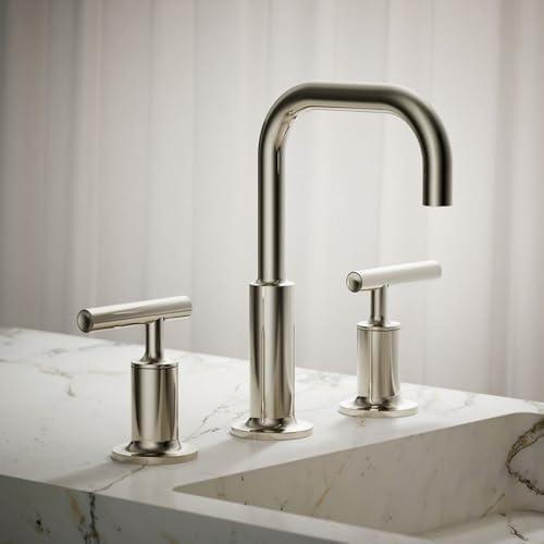 Purist® Widespread Faucet with Drain Assembly Low Lever Handles and Low Gooseneck Spout