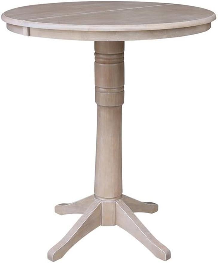 36" Round Bar Height Table with 12" Leaf - Washed Gray Taupe