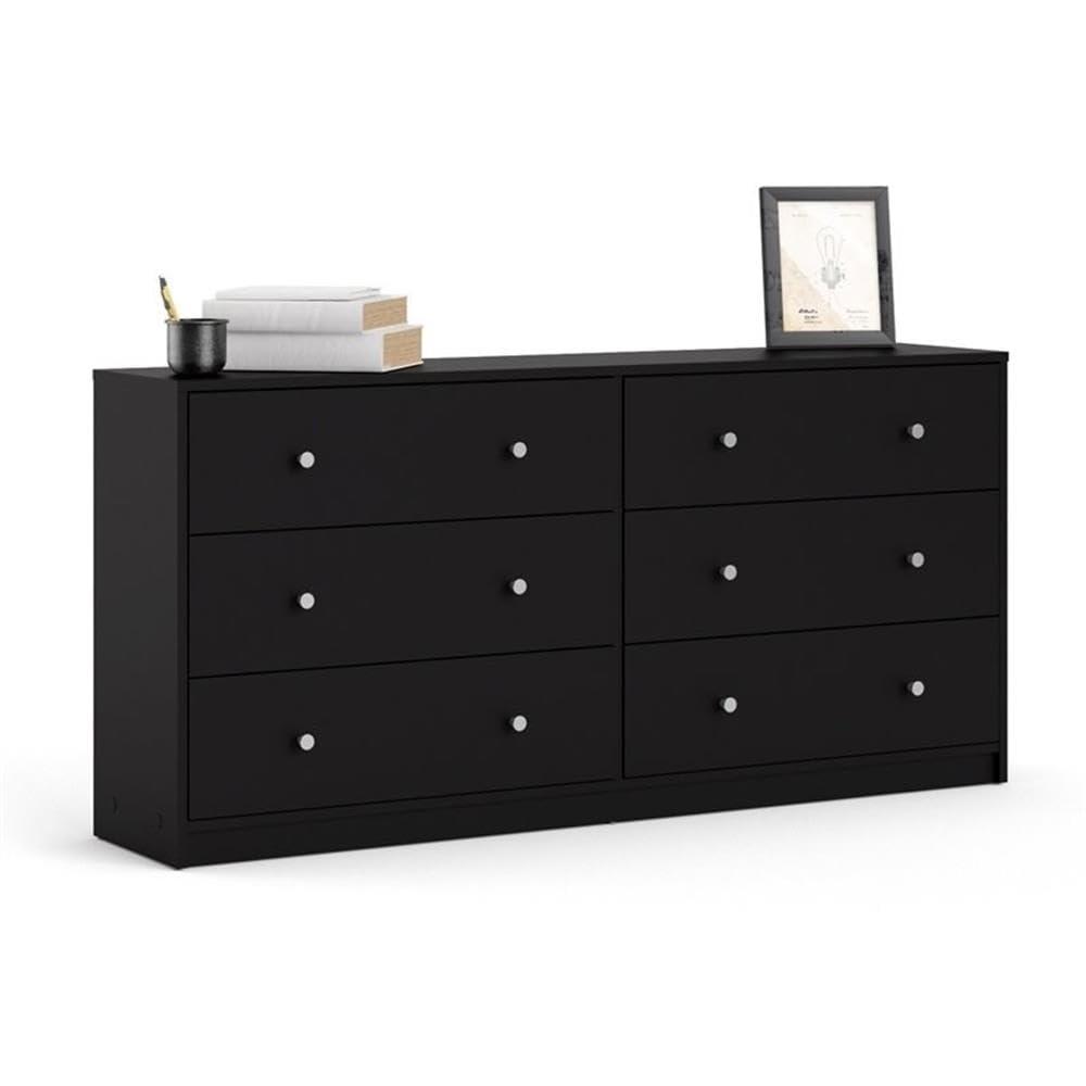 Home Square 2 Piece Bedroom Set with 6-Drawer Double Dresser and 1-Drawer Nightstand in Black