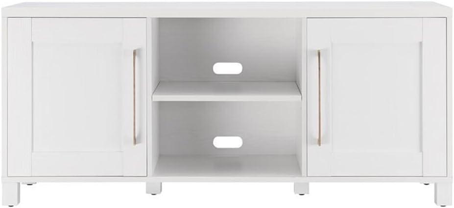 White MDF 58" TV Stand with Cabinet and Shelves