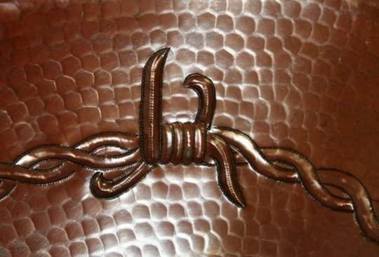 16" Oval Copper Bathroom Sink with Barbed Wire Design