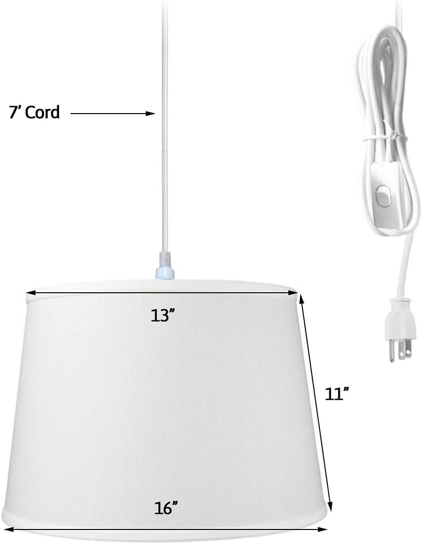 1-Light Plug In Swag Pendant Ceiling Light White Shade 16"w