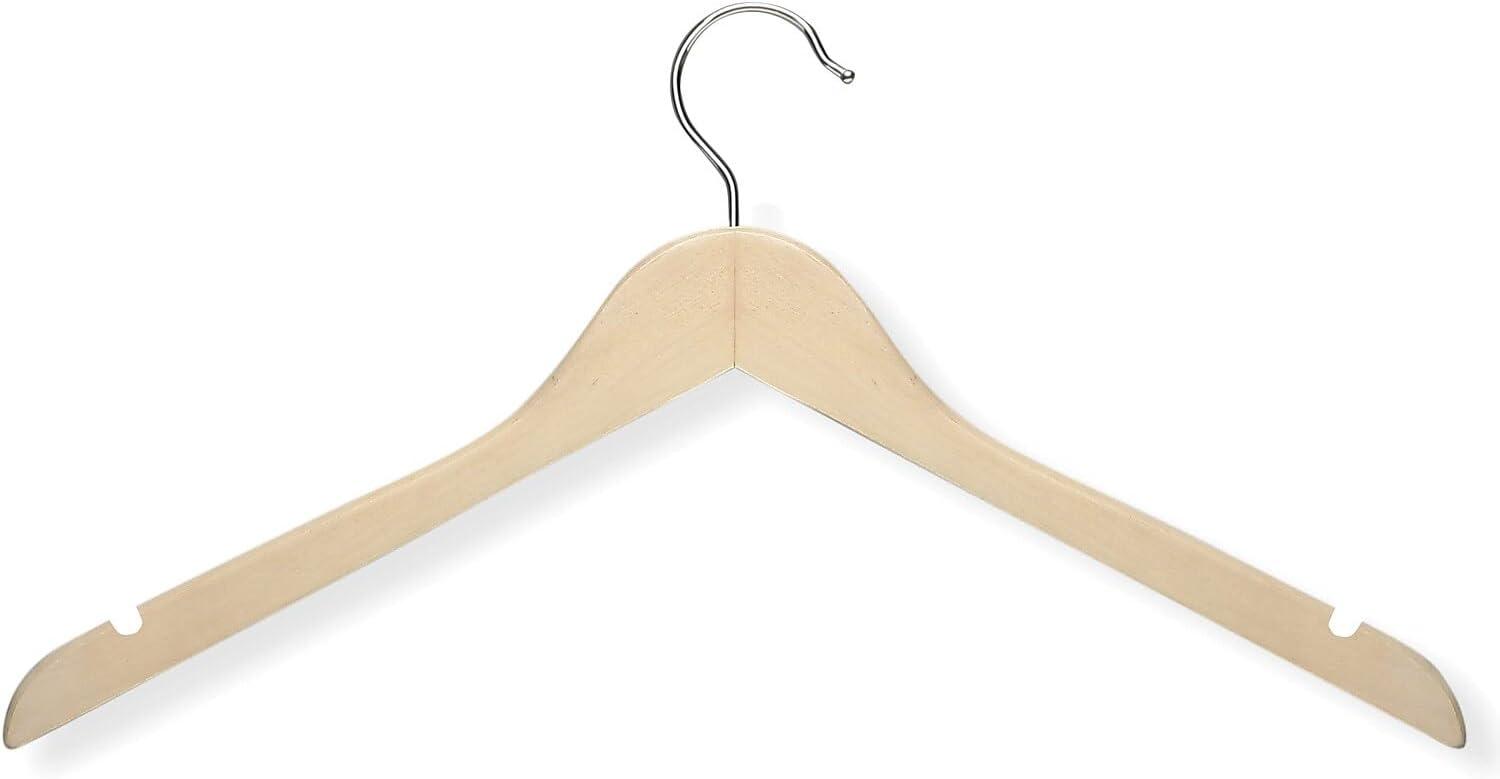 Maple Finish Wooden Notched Shirt Hangers, 20 Pack