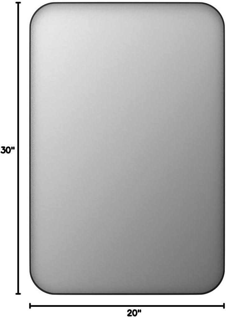 Better Bevel 20" x 30" Black Metal Framed Mirror | Rectangle Bathroom Wall Mirror | Rounded Corner
