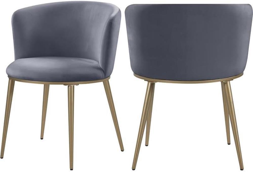 Skylar Gray Velvet Dining Chair with Gold Legs, Set of 2