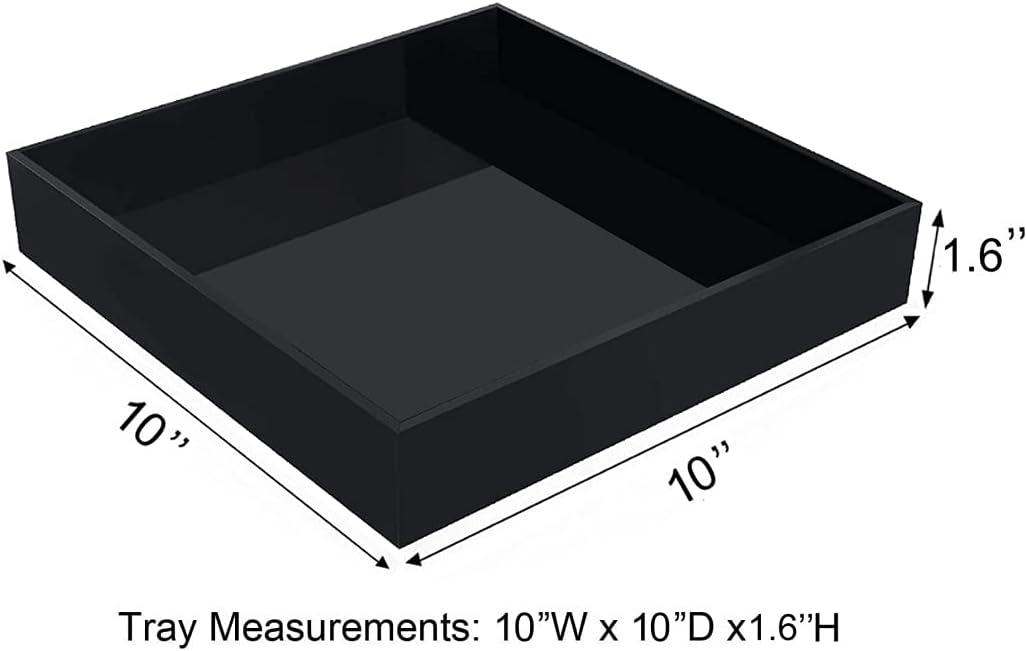 Waterproof Acrylic Vanity Tray, Remote Control Sturdy Valet Tray Organizer, Lucite Nightstand Dresser or Bathroom Organizer for Change, Coin, Key, Phone, Glasses, (Black-10x10inch )
