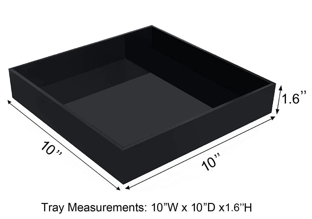 Waterproof Acrylic Vanity Tray, Remote Control Sturdy Valet Tray Organizer, Lucite Nightstand Dresser or Bathroom Organizer for Change, Coin, Key, Phone, Glasses, (Black-10x10inch )