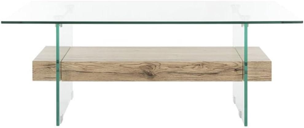 Kayley Coffee Table - Glass/Natural Wood Rack - Safavieh