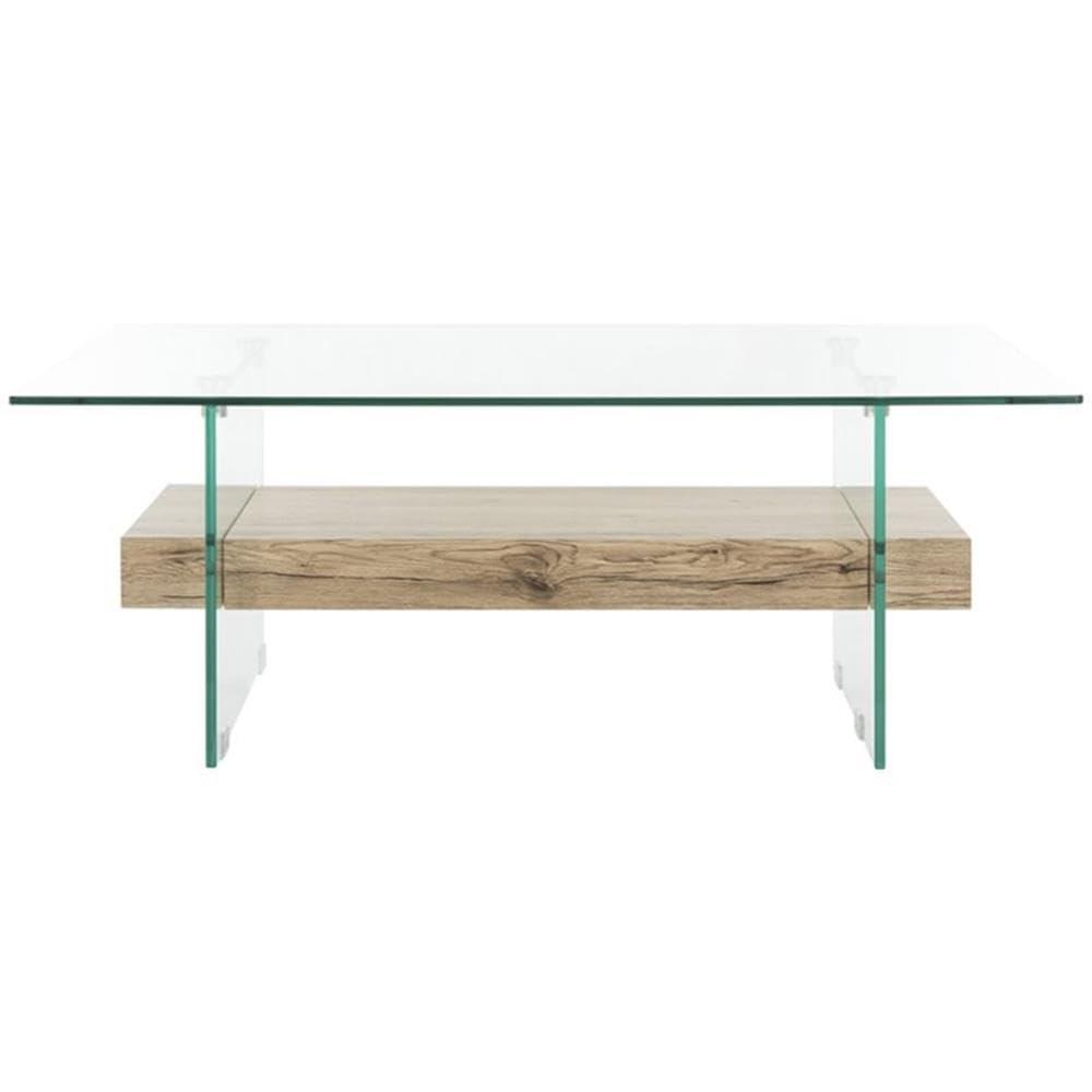 Kayley Coffee Table - Glass/Natural Wood Rack - Safavieh