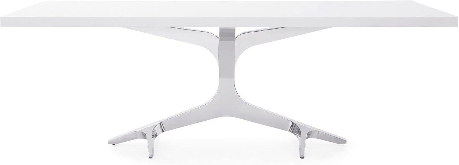 Contemporary White Gloss Dining Table with Stainless Steel Base