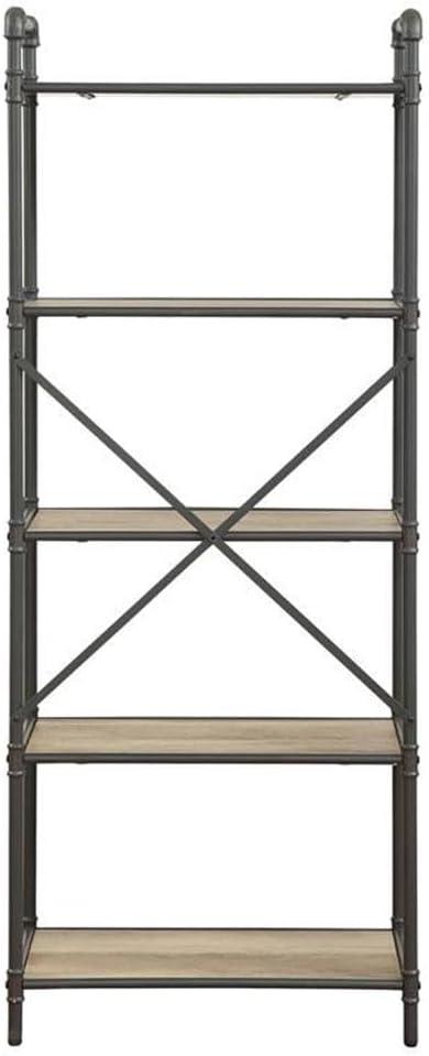 63" Itzel 5 Shelves Bookcase Antique Oak/Sandy Gray - Acme Furniture