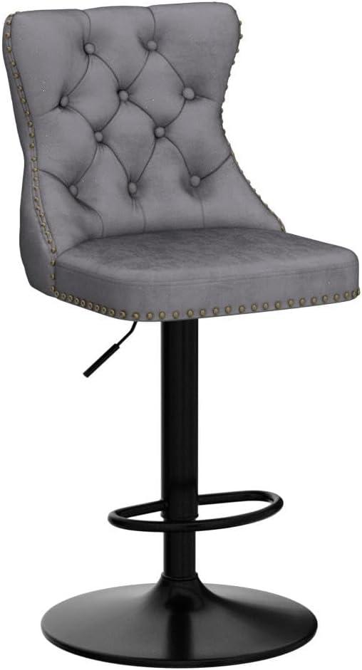 VYNXARIA Swivel Velvet Barstools Adjusatble Seat Height from 25-33 Inch,17.7 inch base, Modern Upholstered Bar Stools,Gray,Set of 2