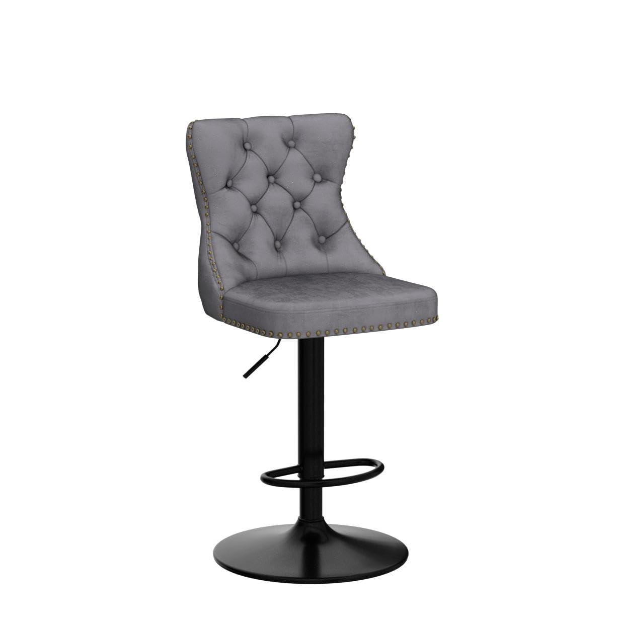 VYNXARIA Swivel Velvet Barstools Adjusatble Seat Height from 25-33 Inch,17.7 inch base, Modern Upholstered Bar Stools,Gray,Set of 2