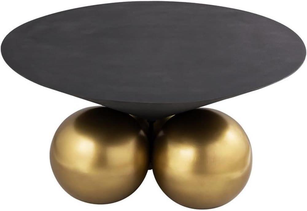 Modern Grey Cement Coffee Table with Brushed Brass Base