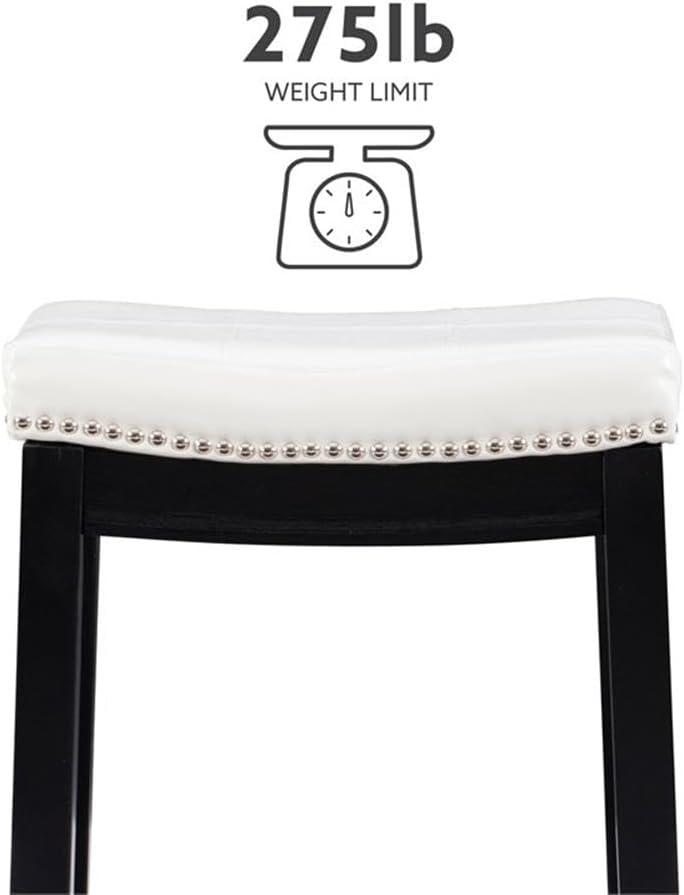 Linon Claridge Backless Counter Stool White Faux Leather Wood Frame in Black