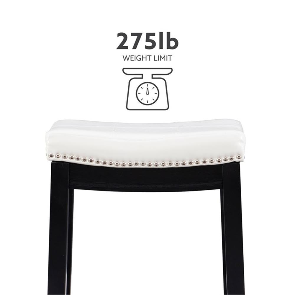 Linon Claridge Backless Counter Stool White Faux Leather Wood Frame in Black