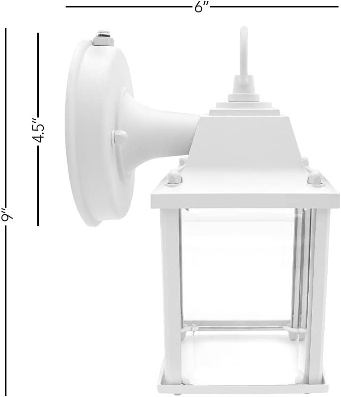 Maxxima LED Porch Lantern Outdoor Wall Light, White w/ Clear Glass, Dusk to Dawn Sensor, 650 Lumens, 3000K Warm White