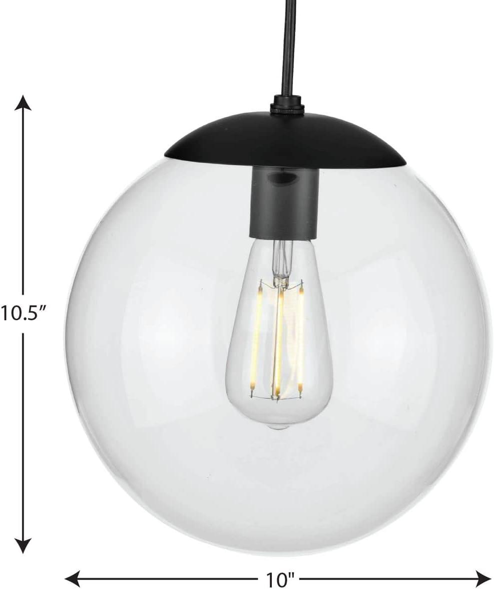 Progress Lighting, Atwell Collection, 1-Light, Pendant Light, Matte Black, Glass Globe Shade