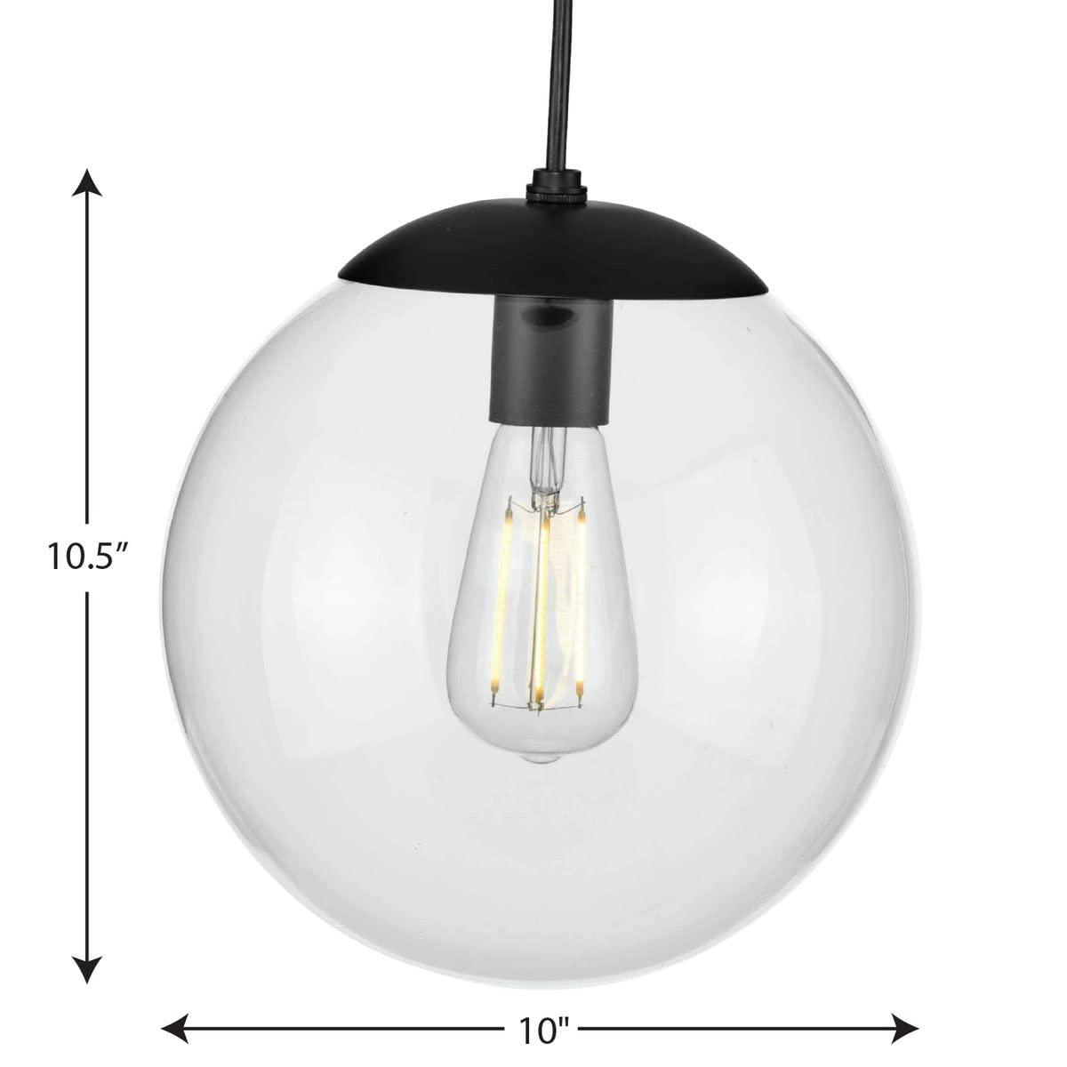 Progress Lighting, Atwell Collection, 1-Light, Pendant Light, Matte Black, Glass Globe Shade