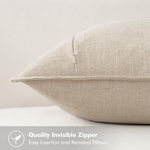 MAGBIX Beige Linen Pillow Covers Pack Of 4 Decorative Natural Solid Throw Pillow Covers Soft Accent Boho Farmhouse Couch Pillowcases Modern Home Decors For Living Room Bed Sofa 18X18 Inch