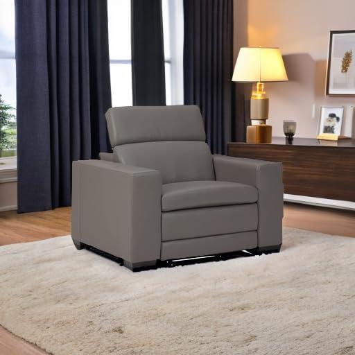 Signature Design by Ashley Texline Leather Power Recliner with Headrest in Gray