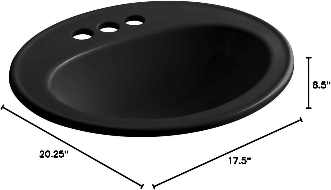 Pennington Black Ceramic Oval Drop-In Bathroom Sink