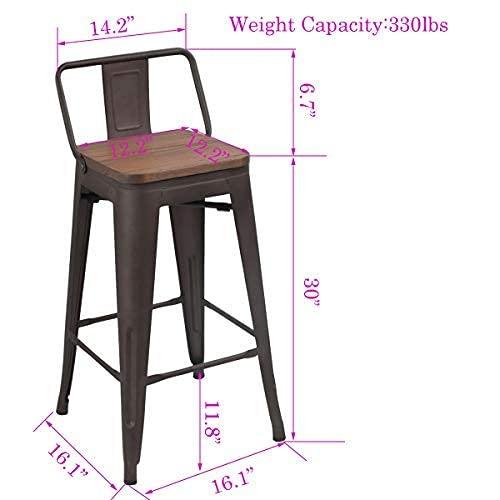 WENTMENT Bar Stools Set of 4 Counter Height Bar Stools Metal Barstools with Removable Back 30" Kitchen Bar Stools with Wooden Seat, Rusty